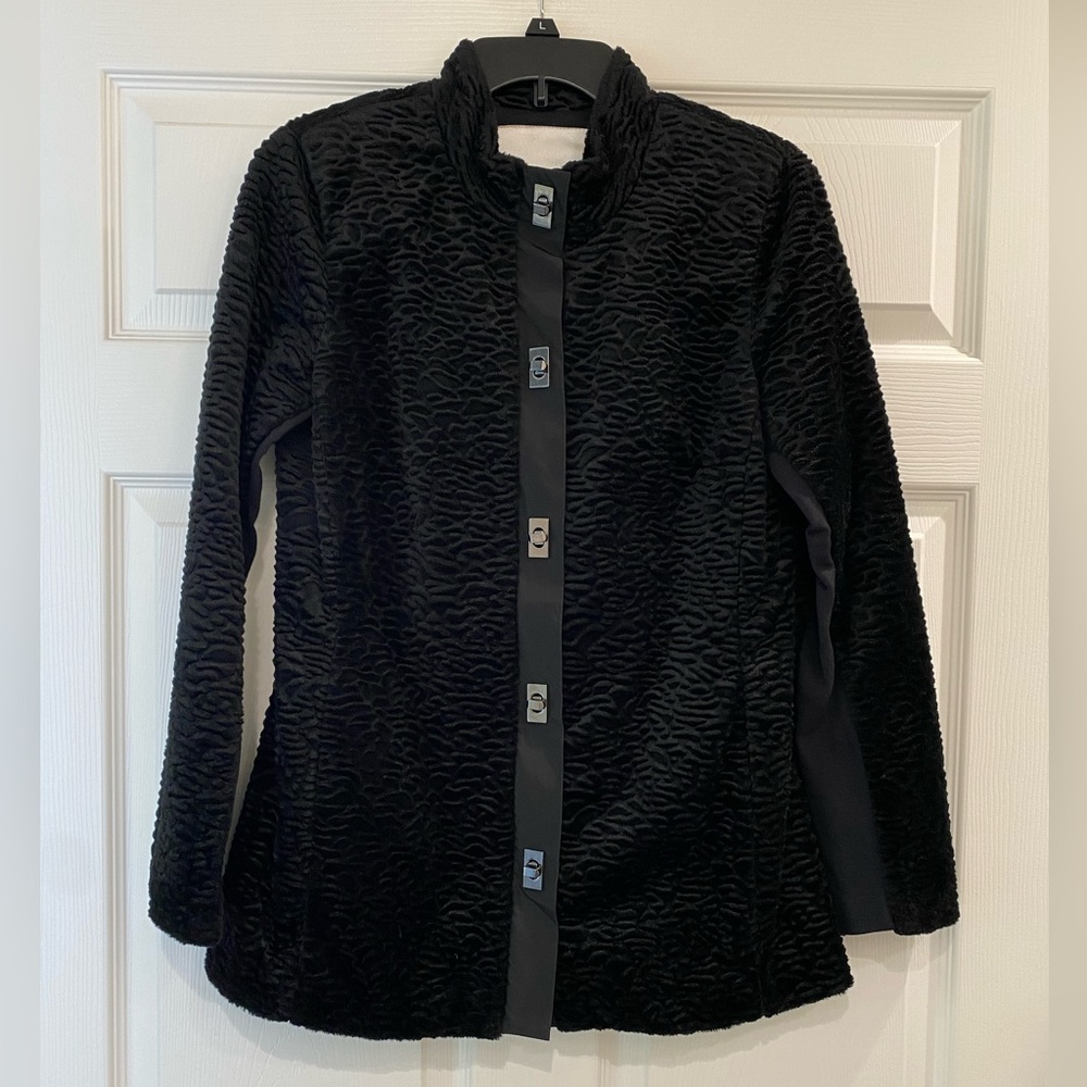 Carol Anderson By Invitation Size Small Black Faux Fur Jacket Turn Lock Zipper